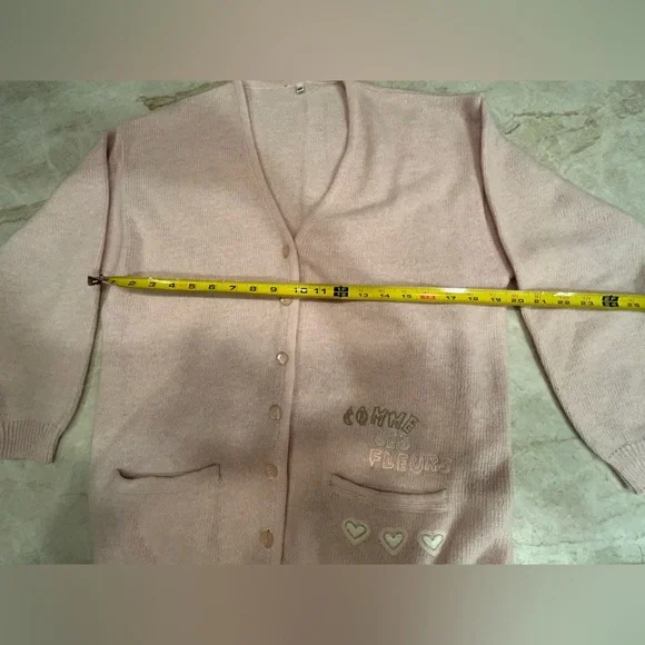 Vintage Italian Angora Wool Cardigan Pink “Comme Les Fleurs” Embroidered Hearts - Picture 3 of 10